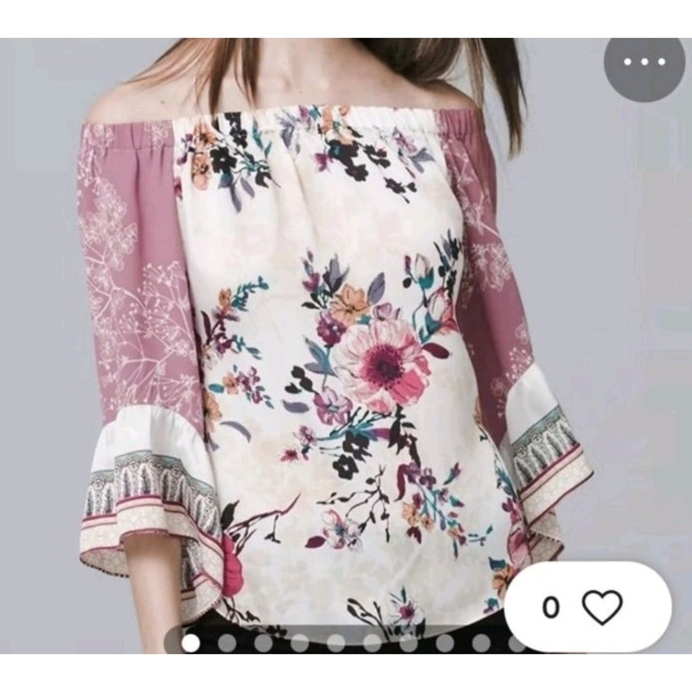 White House Black Market Satin Floral Off The Shoulder Blouse Size M Feminine - Picture 10 of 10